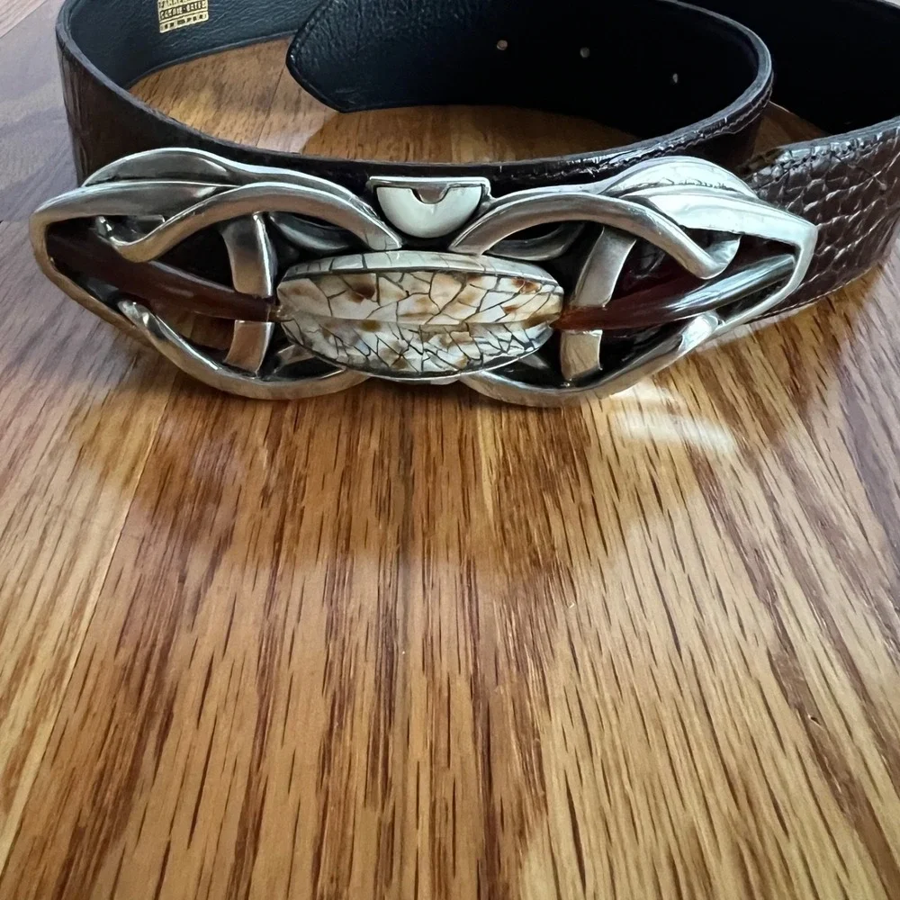 Connie Bates Farenheit Brown Leather Belt Semi Precious Stones 28